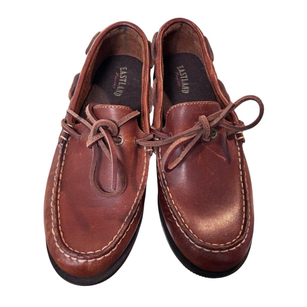Eastland Brown Leather Round Toe Lace Up Women's Loafers Size 8 Preloved